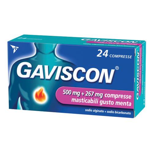 Gaviscon 24 compresse masticabili gusto menta 500+267mg Gaviscon 24 compresse masticabili gusto menta 500+267mg