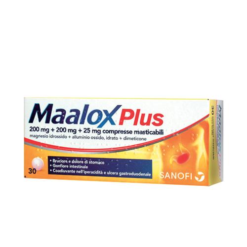 Maalox plus 30 compresse masticabili 200mg+200mg+25mg Maalox plus 30 compresse masticabili 200mg+200mg+25mg